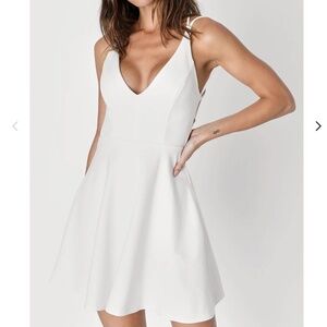 Lulu's Believe in Love - White Strappy Backless Skater Dress -Small